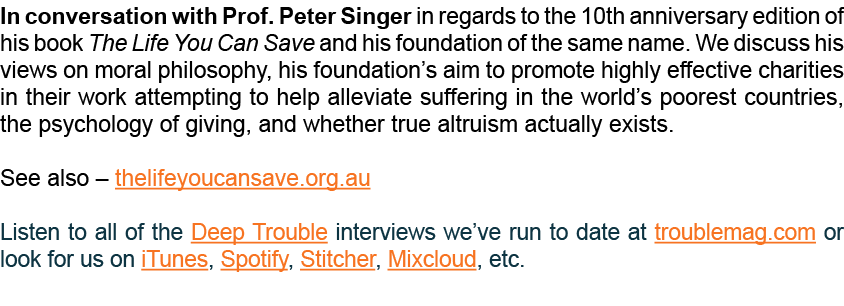 In conversation with Prof  Peter Singer in regards to the 10th anniversary edition of his book The Life You Can Save    