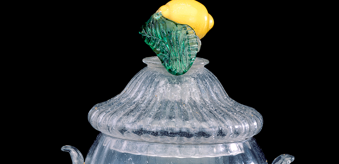 < Italy, Venice, Covered bowl and stand (detail) (late 18th century), glass (applied decoration), 14 x 15.2 cm diameter (overall). National Gallery of Victoria, Melbourne. Purchased, 1871.