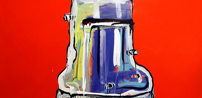 Adam Cullen, Edward’s bag of fruit (detail), acrylic on linen. Private collection. Courtesy of the Estate of Adam Cullen and Michael Reid Art Gallery.